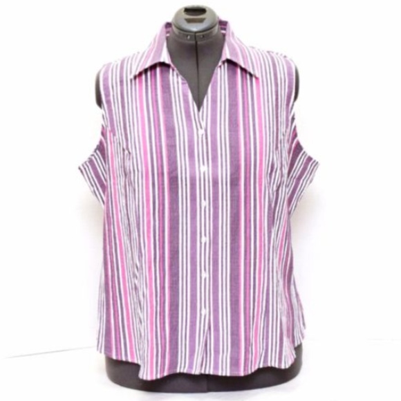 Venezia Tops - Venezia Blouse Womens Pink Purple Striped Buttoned